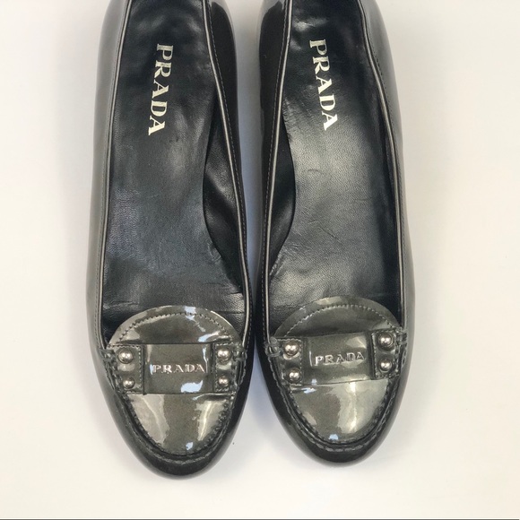 Prada Shoes - Prada | Patent Leather Kitten Heel Loafers 6.5